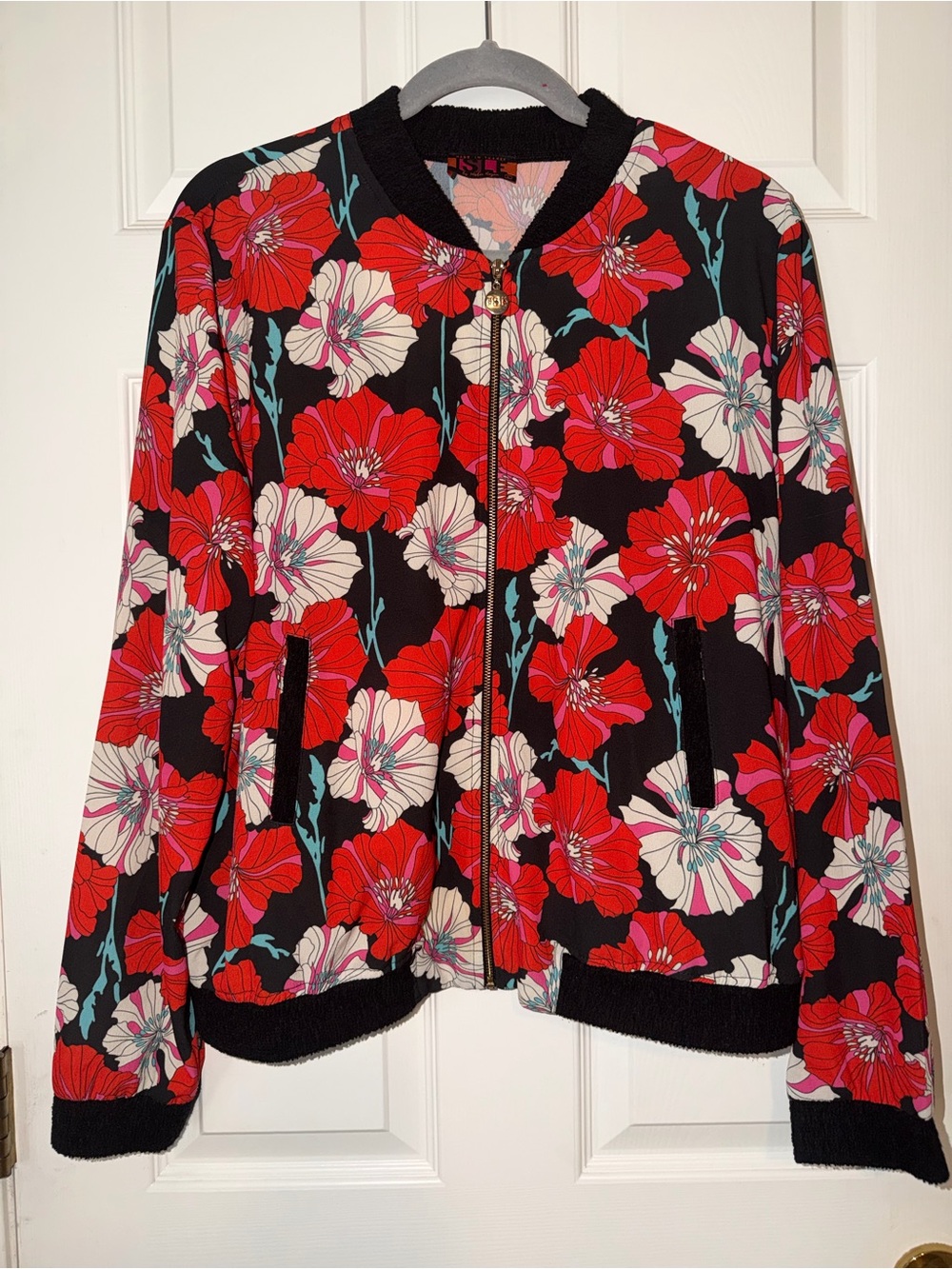 ISLE Floral Lightweight Bomber Jacket - Red & Black